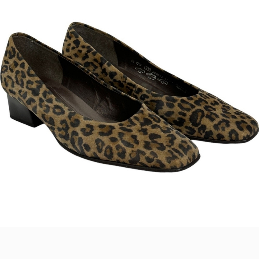 Gabor Austria Leopard Print Square Toe Chunky Heel Shoes Leather Size 6 or 36